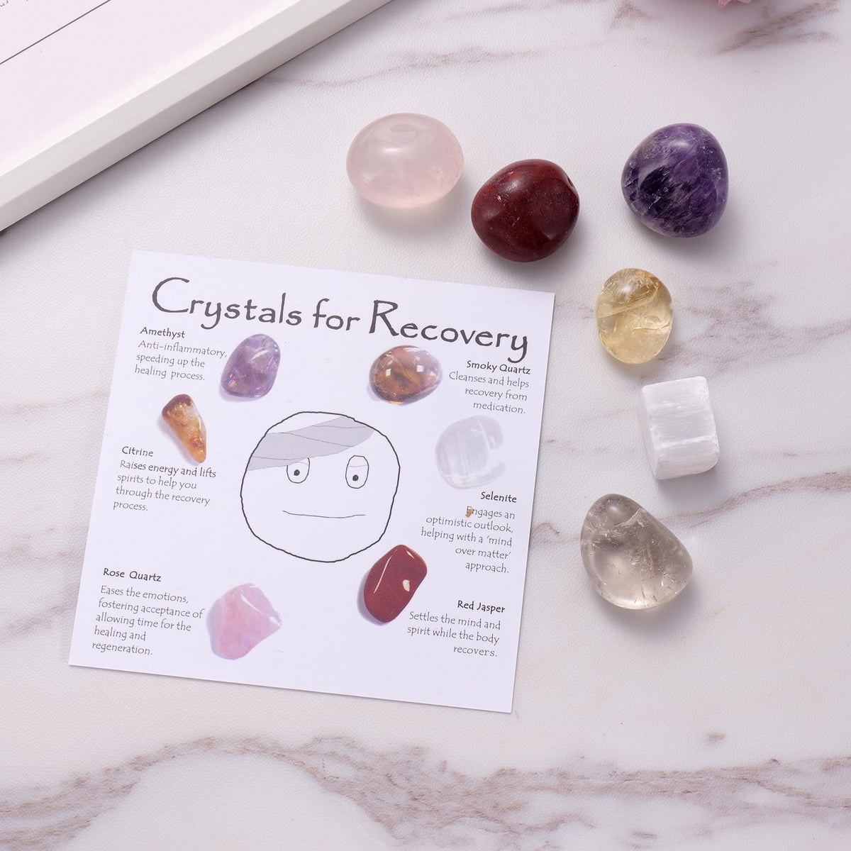 Healing Crystals for Strength and Recovery, Self Care Crystal Set for Positive Energy and Encouragement, Thinking of You Get Well Soon Gifts for Women Men Friends Family