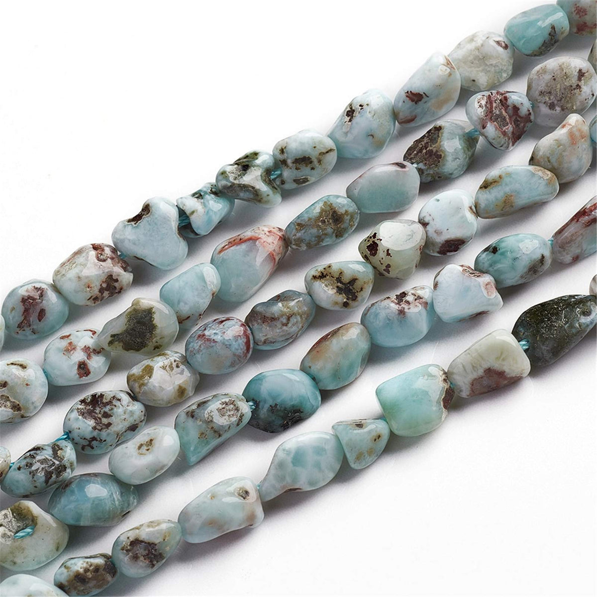 Fashewelry 48Pcs Irregular Natural Larimar Beads Nugget Tumbled Chakra Gemstone Beads Crystal Healing Drilled Loose Beads 6.5~9.5x5.5-7.5mm for Earring Bracelet Necklace Jewelry Making