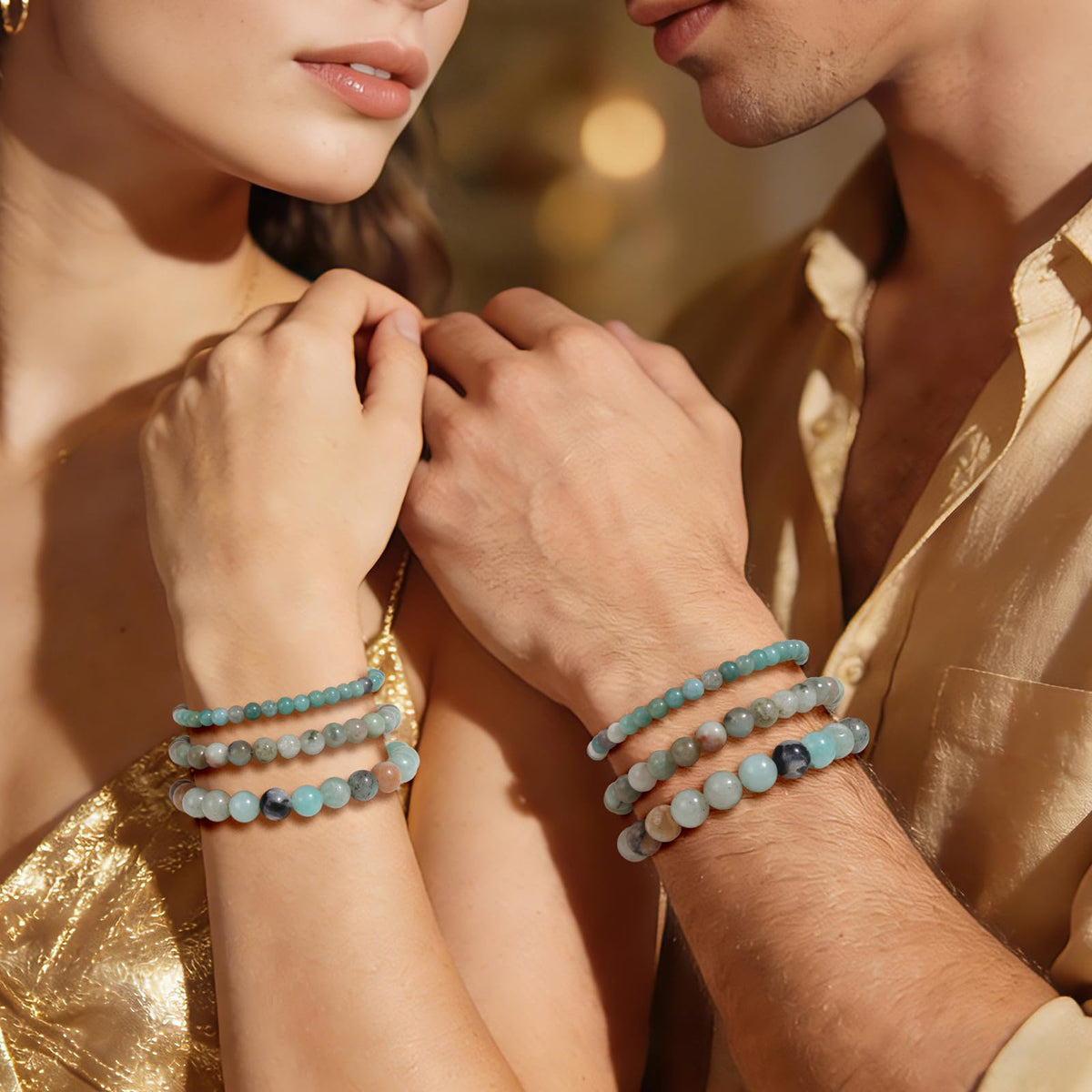 Risyfjew 4MM Handmade Amazonite Natural Gemstone Stretch Elastic Bracelet,PE Film Anti-oxidation Packaging Natural Stone Crystal Healing Power Energy Gifts for Adult