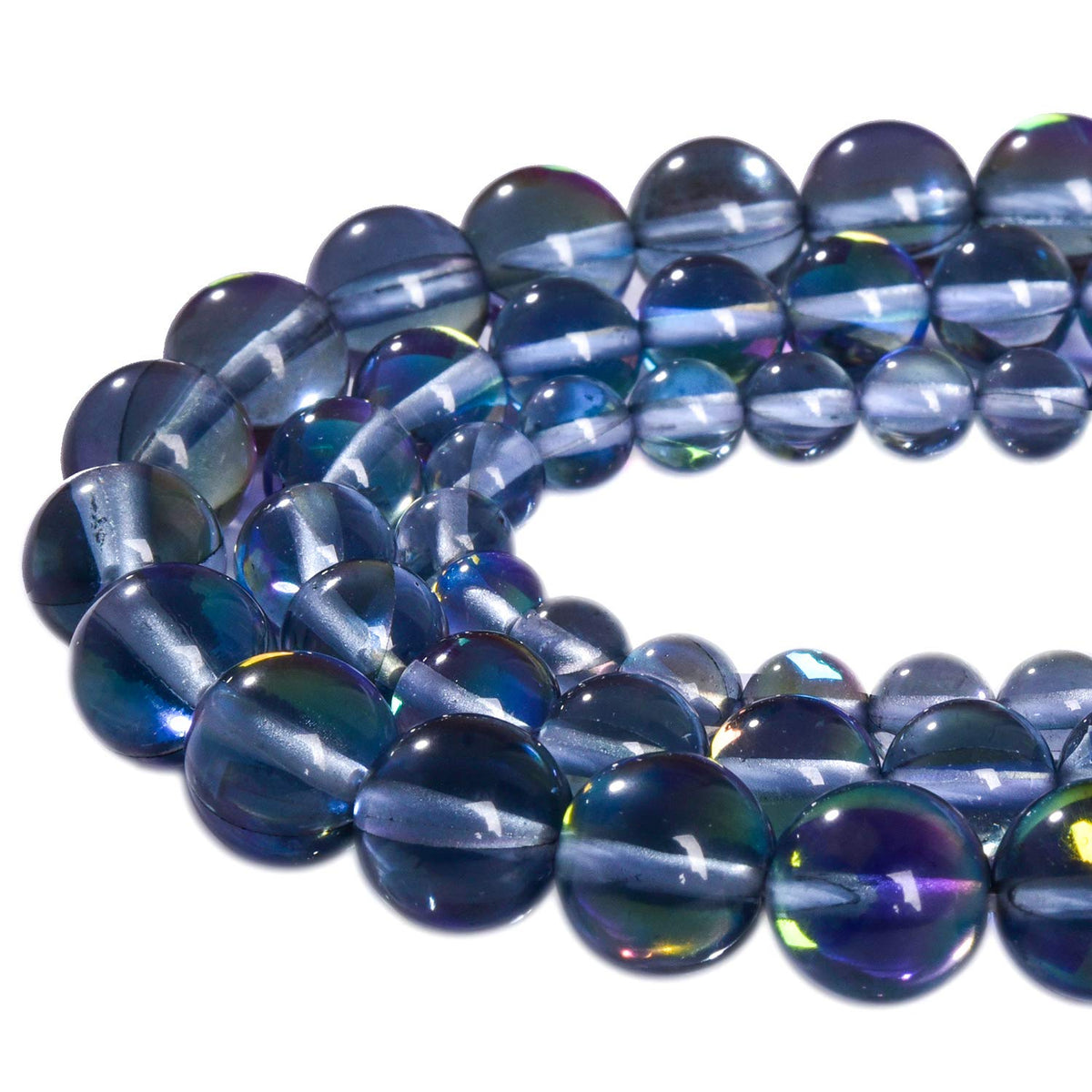 Asingeloo 48PCS 8mm Gray Angel Aura Round Gemstones Polished Mermaid Aura Moonstone Bead Smooth Stone Loose Beads Crystal Quartz for DIY Jewelry Making 1 Strand 15”