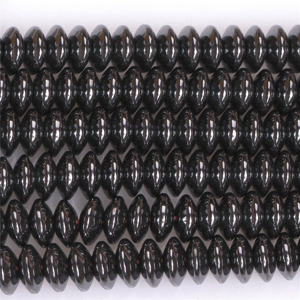 HAAMIIQII 160pcs 8mm Natural Black Hematite Loose Gemstone Beads Rondelle Shape Spacer Stone Beads for Jewelry Making DIY Bracelets Necklaces Crafting