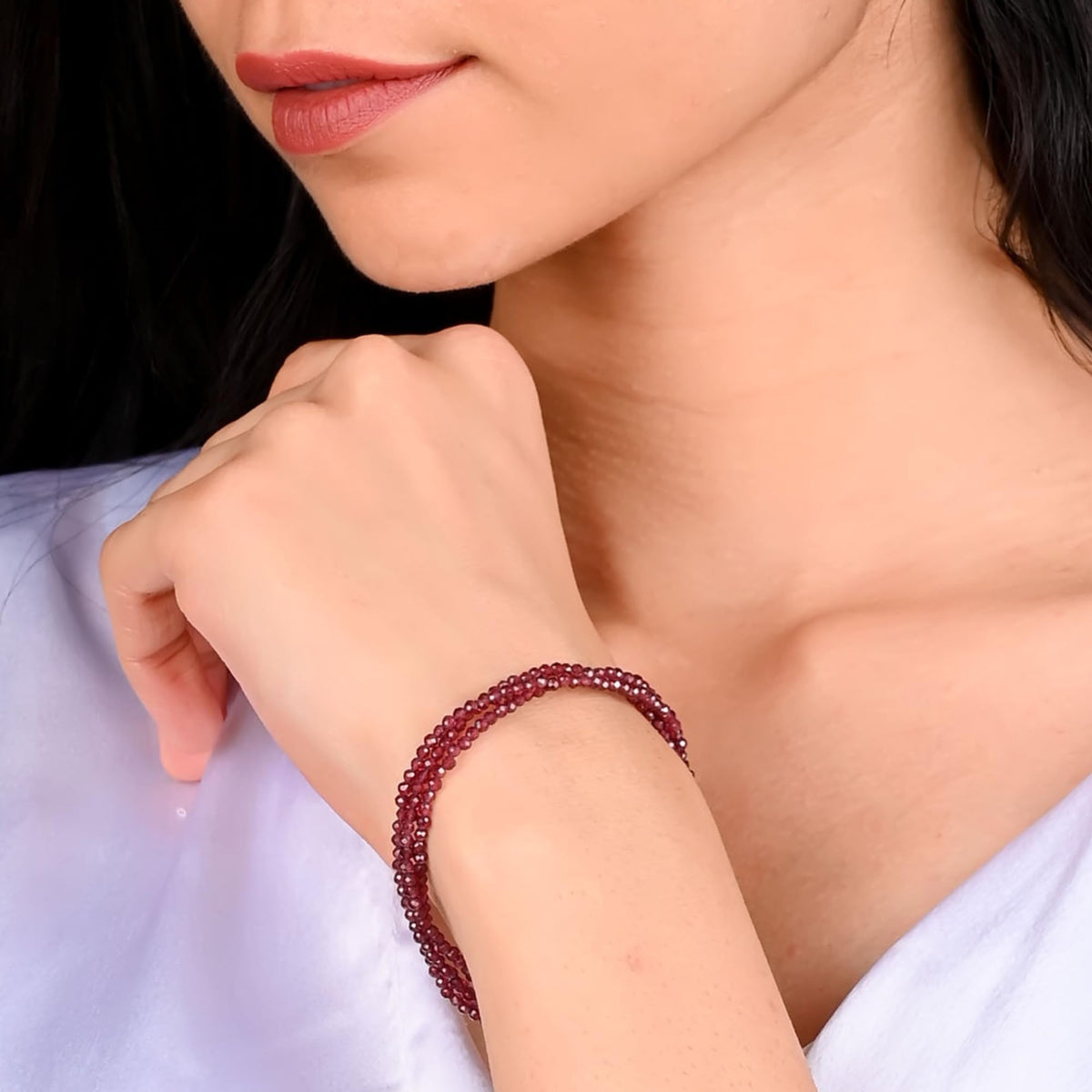 Gempires Morganite Beaded Bracelets Multi Strand Handmade Bracelet Lightweight Wrist Jewelry Hypoallergenic 8 Inch Gold Plated Trendy Western Jewerly For Women