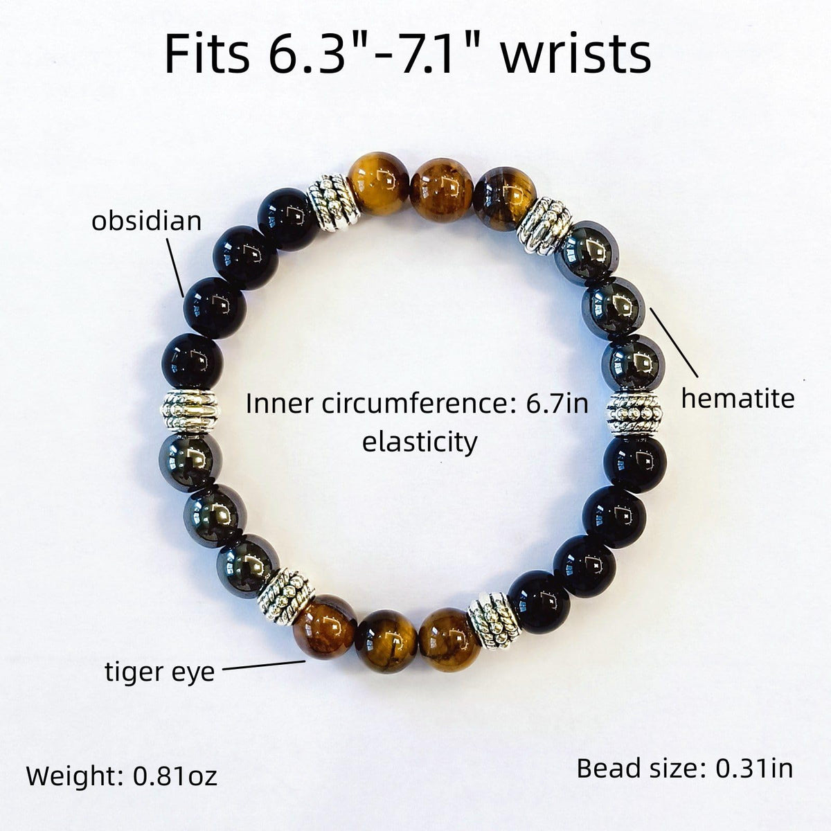 WEFRIN Triple Protection Bracelet for Bring Luck and Prosperity Hematite Black Obsidian Tiger Eye Stone Bracelets for Men Women, Beaded Buddha Healing Rope Uni Bracelet (2pcs)