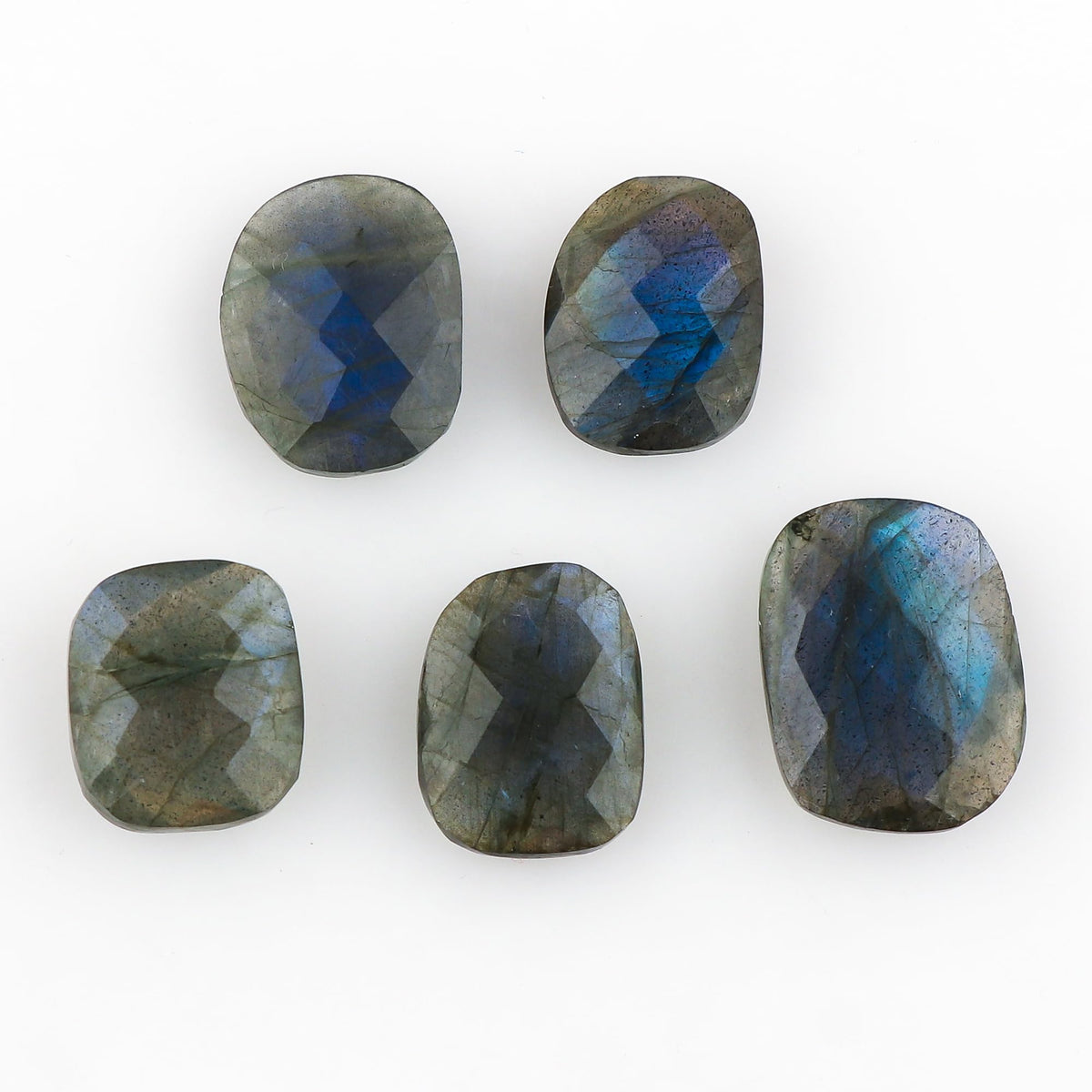 CRYSTALIS Blue Labradorite (5pcs) (12-18mm) Natural Loose Gemstone, Checkerboard-Cut, Wholesale Bulk Cabochons Jewelry Making Supply, Chakra Healing Polished Stone, Wire Wrapping, DIY, Gem Collection