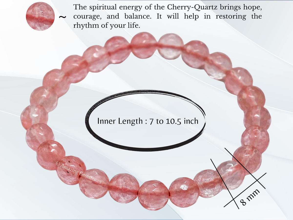 Amazing Gemstone Cherry Quartz Bracelet for Women - Chakra Mens Bracelet Protection Crystals and Healing Stones - Blessing Bracelet Spiritual Meditation Gift Christmas Stocking Stuffers