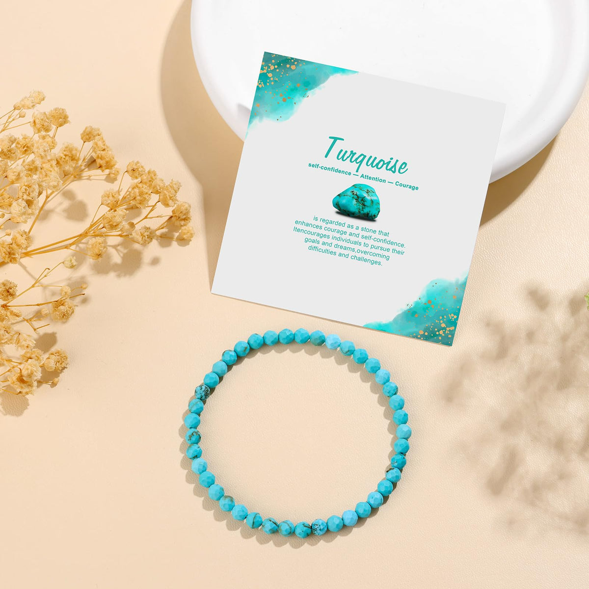 GolbalJew Natural Gemstone Beads Bracelets Healing Crystal Stone Beaded Bracelet for Women Men Handmade Spiritual Jewelry Gifts, 4mm Turquoise Faceted Round Beads
