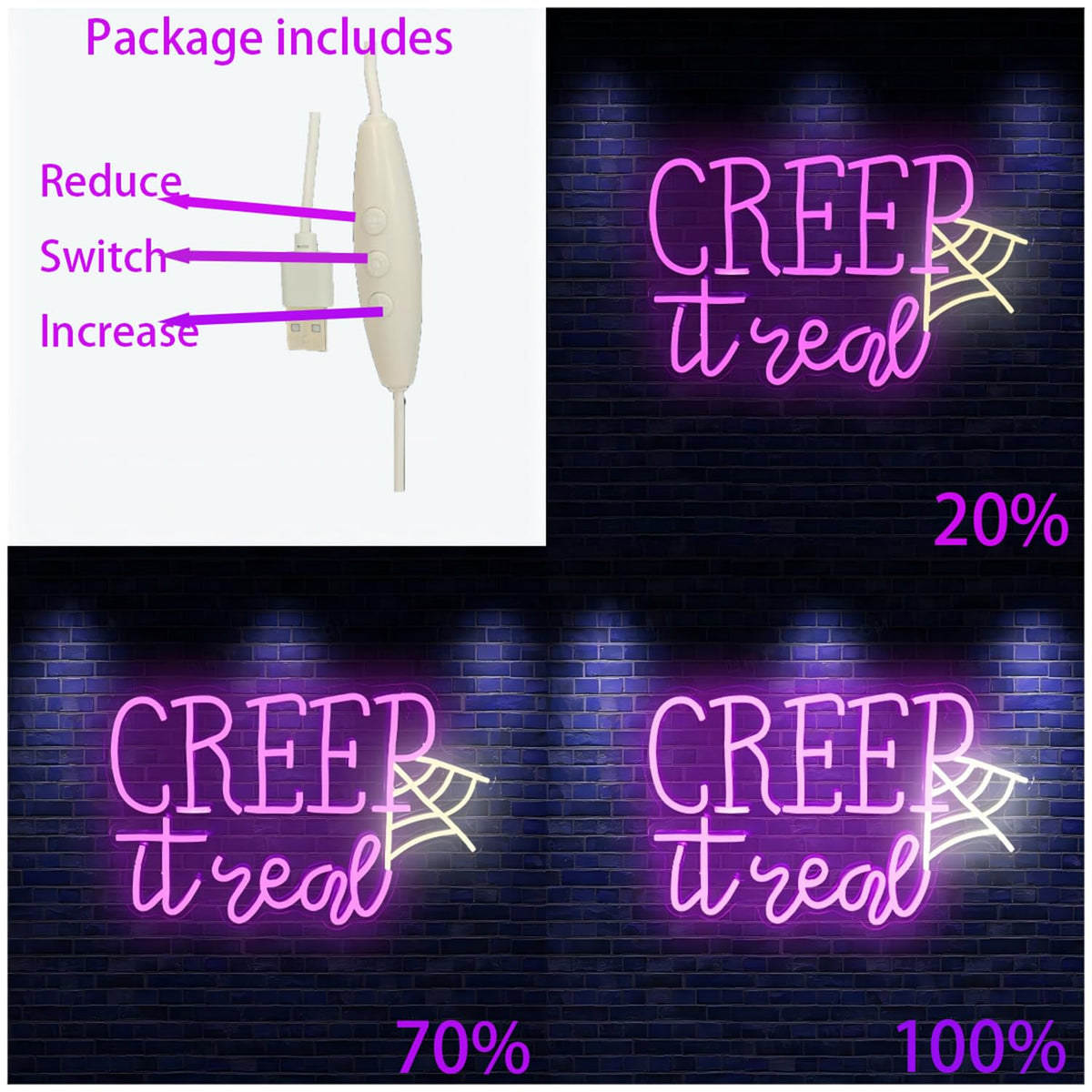 Creep It Real Halloween Neon Sign with Ghost & Spider Web - Spooky Party Decor