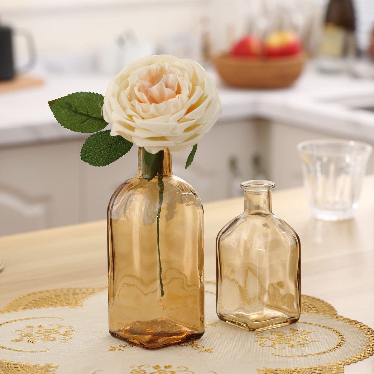 GMWD Glass Flower Vase Set of 6 Yellow Clear Bud Vases, 14.5 Oz 8 Oz Apothecary Bottle Vases Decorative for Centerpieces Home Decoration Wedding Reception Table Decor