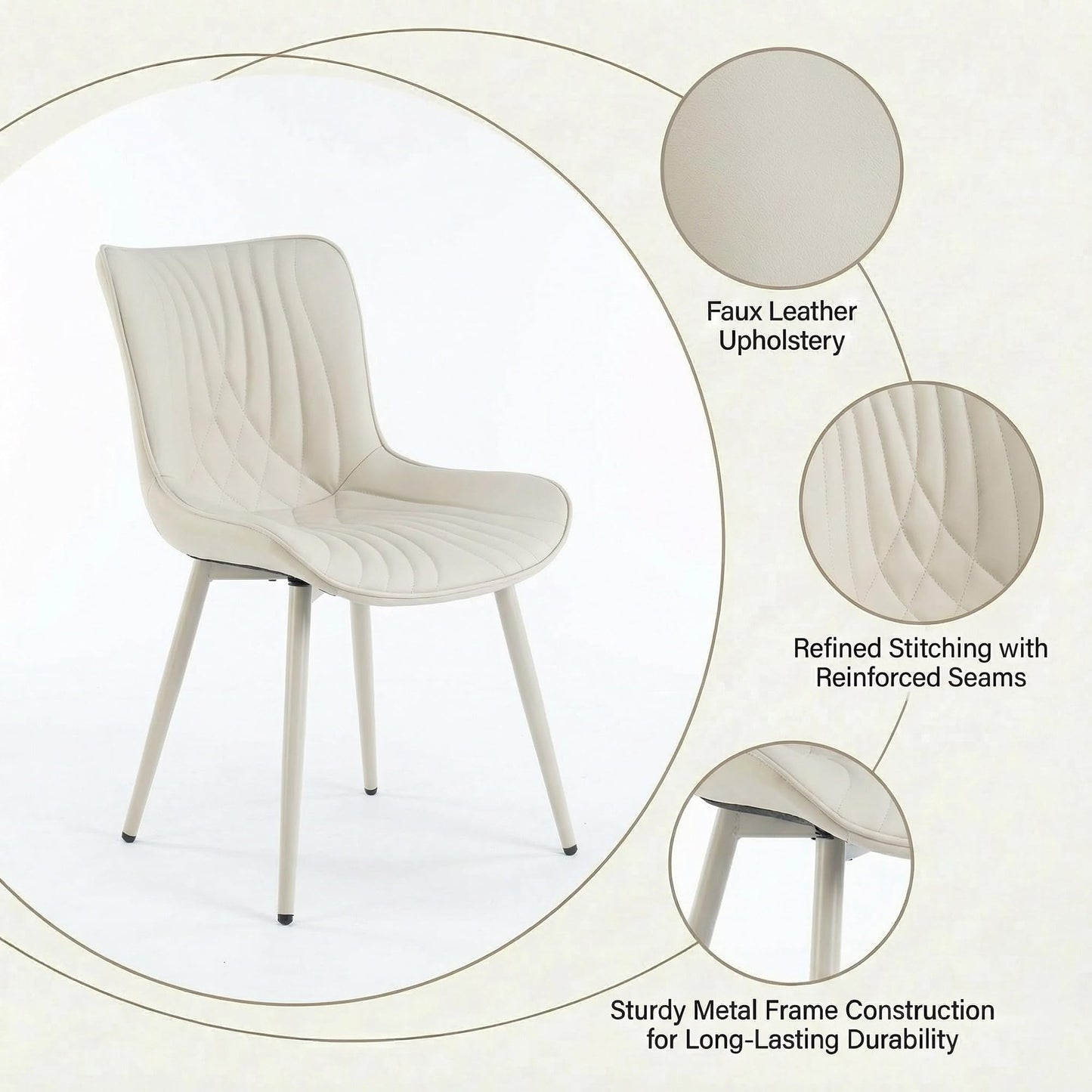 Kidol & Shellder Dining Chairs Set of 2, Mid Century Modern Kitchen Chairs with Metel Legs, PU Leather Upholstered Side Chair for Dining Room, Living Room, Lounge, Restaurant, Cream