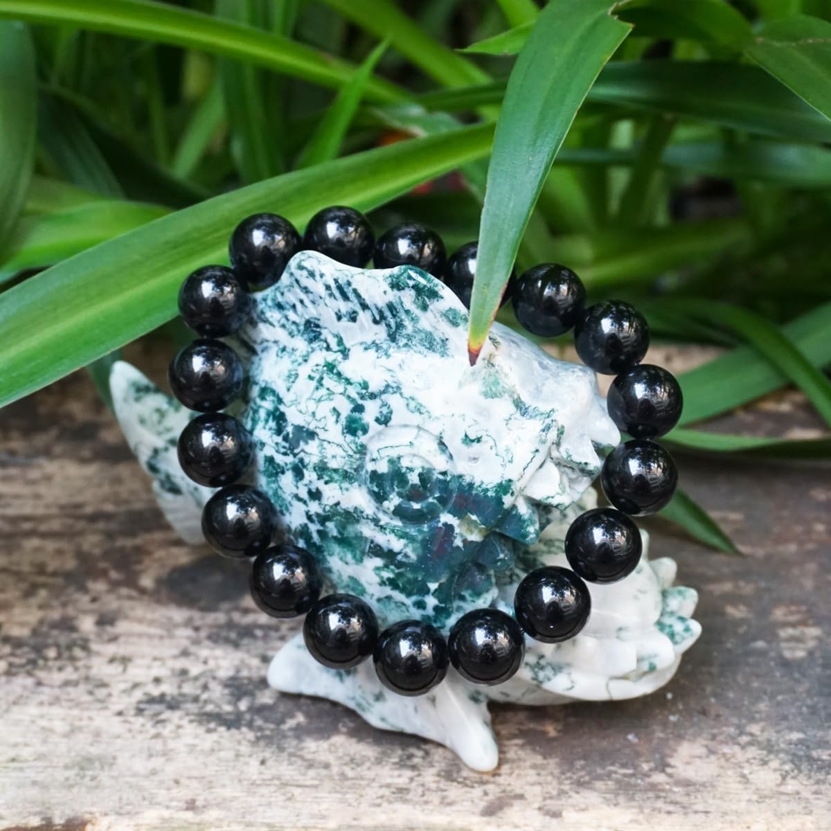 TaHLga Black Tourmaline Bracelet 12MM | Grade Natural Chakra Crystal Jewelry | Birthstone of October, Fit 7.5" Wrist Size, Bring Luck, Peace & Love, Gift for Friends Familys