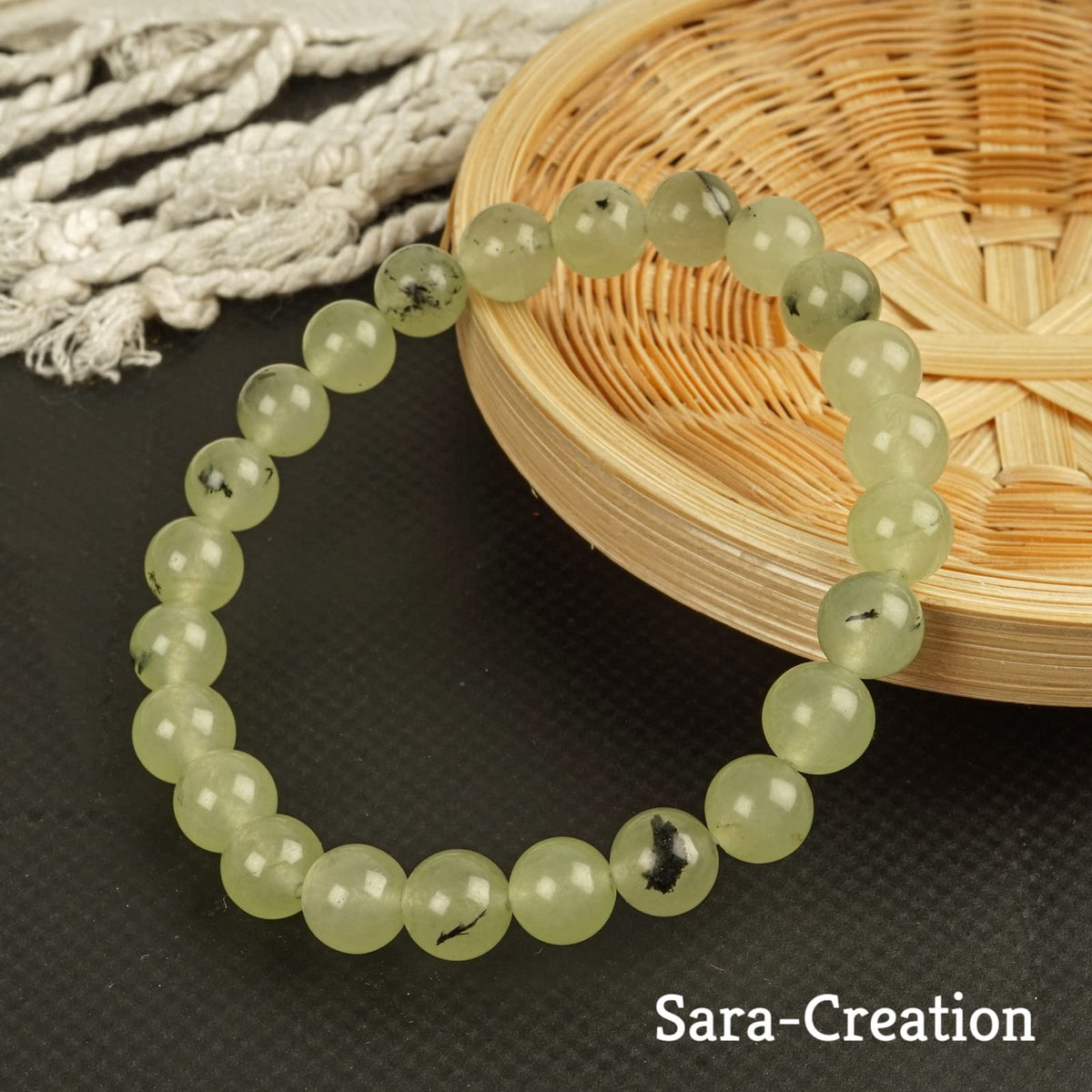 sara creation Green Prehnite Stone Bead Bracelet - Adjustable Natural Gemstone Bracelets - Healing For Girl Women Men