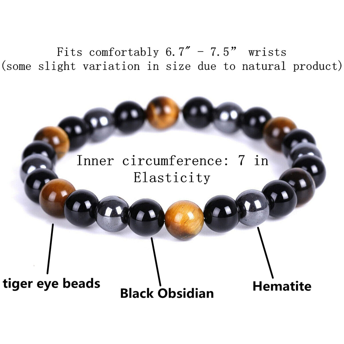 WEFRIN Triple Protection Bracelet for Bring Luck and Prosperity Hematite Black Obsidian Tiger Eye Stone Bracelets for Men Women, Beaded Buddha Rope Uni Bracelet (2pcs) (F)