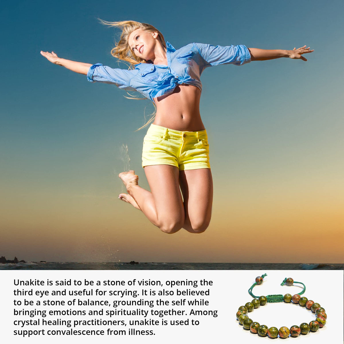 ANAYA AGATE Healing Crystal Bracelet – Chic Gemstone Bracelet for Men and Women – 8mm Round Bead Bracelets for Spiritual Healing, Protection, Positive Energy - Unakite