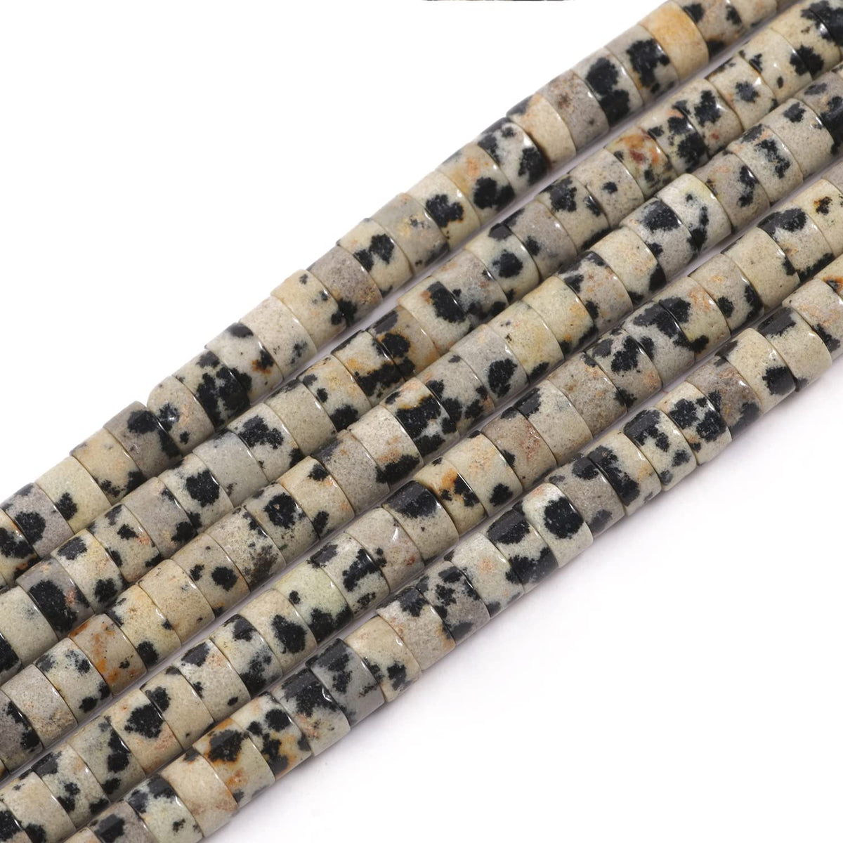 NITOPUPU 150Pcs 4×2mm Natural Dalmatian Jasper Spacer Stone Beads for Jewelry Making Supplies, Loose Semi Flat Round Gemstone Tube Beads for Bracelets DIY Crafts