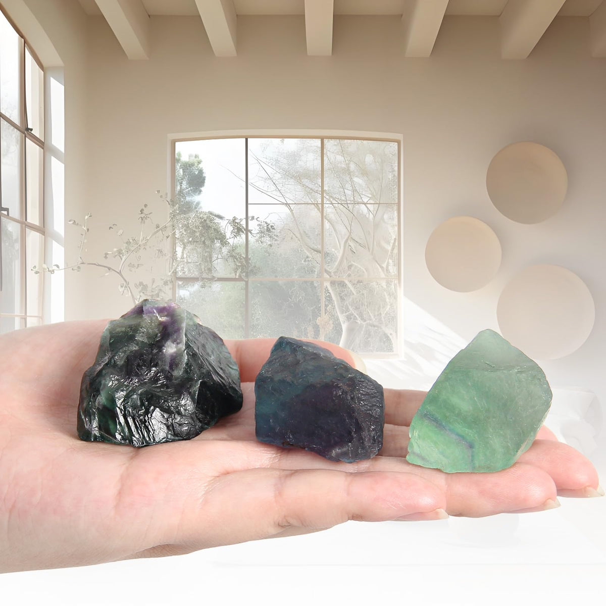 1.1lb Bulk Raw Fluorite Stone Rough Crystals- Natural Raw Stones Crystal for Tumbling, Cabbing, Fountain Rocks, Decoration,Polishing, Wire Wrapping, Wicca & Reiki Crystal Healing