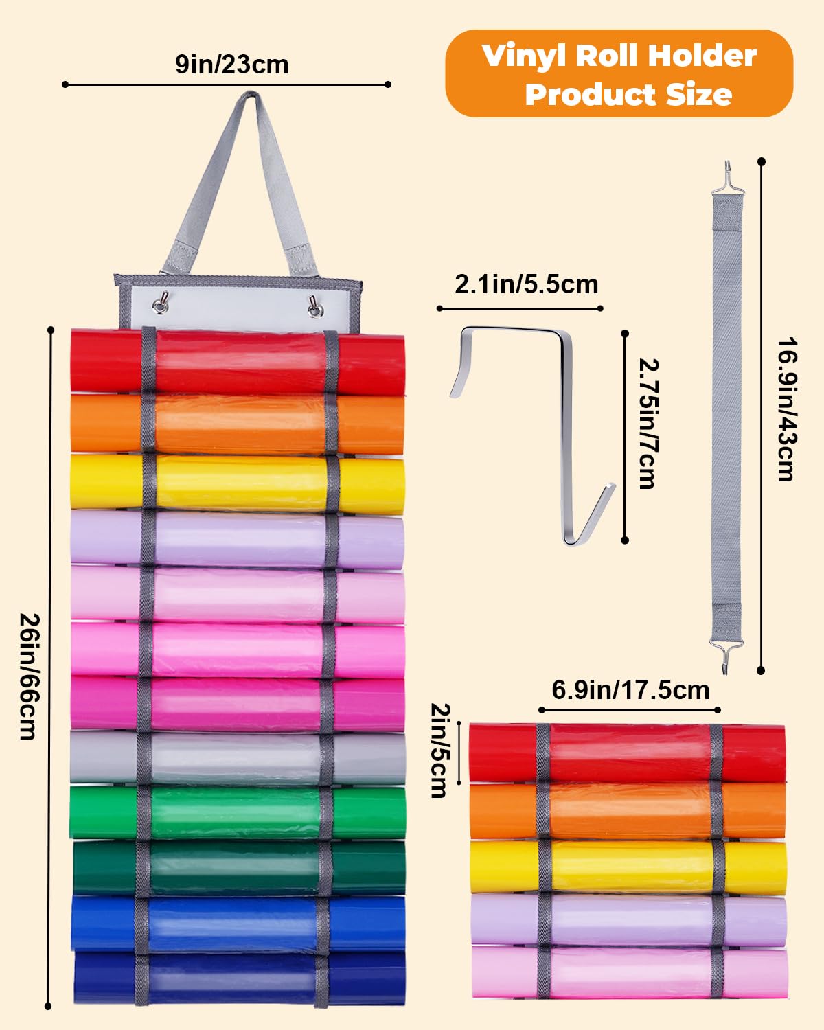 UCEC 12 Compartment Vinyl Roll Storage Organizer, Clear PVC, Hanging Wall Mount for Cricut Vinyl, Gift Wrap, Craft Paper
