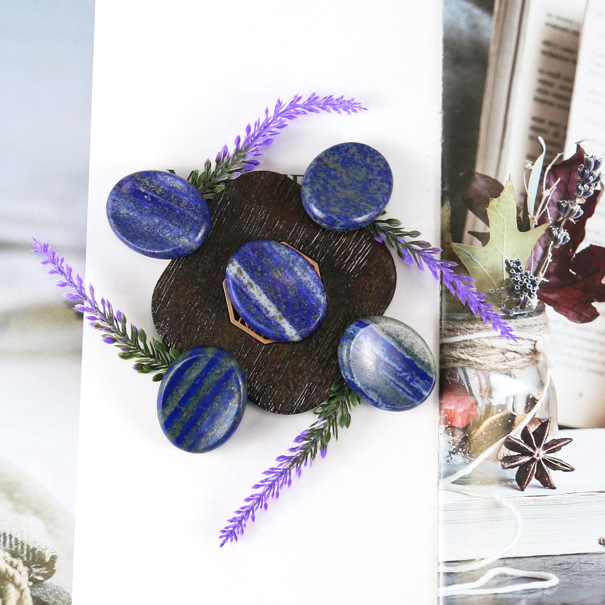 Nvzi Worry Stones Lapis Lazuli Crystals, Chakra Crystals and Healing Stones, Oval Palm Stone, Thumb Stone, Crystals for Beginners, Spiritual Gifts for Women, Meditation Accessories (1PCS)