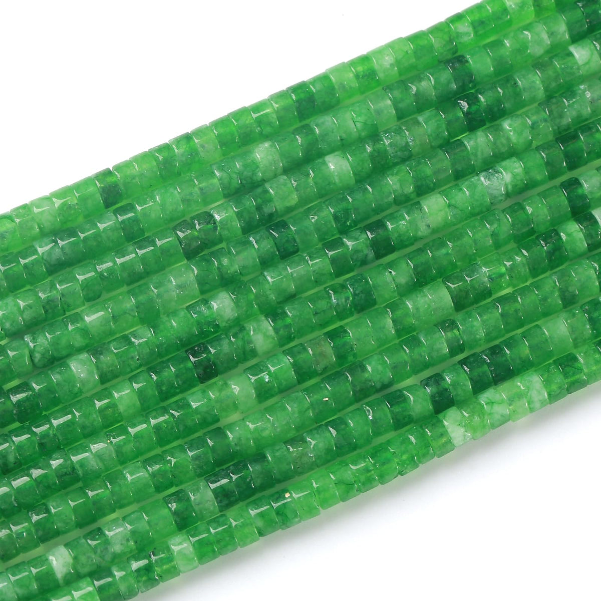 ZXYMLZI 150pcs 2x4mm Natural Green Peridot Jades Tube Shape Beads Loose Flat Round Cylinder Flat Spacer Green Stone Beads for Bracelet Earrings Jewelry Making