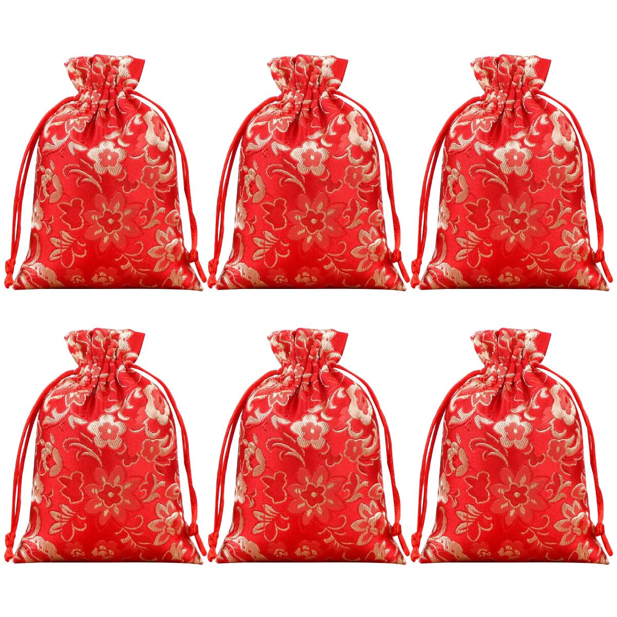 Snadulor,Kit bags,20 Pcs Chinese Jewelry Silk Purse Pouch Brocade Gift,Jewelry,Gift,Candy Bags 3.9x5.5 Inches,Laugh,Red