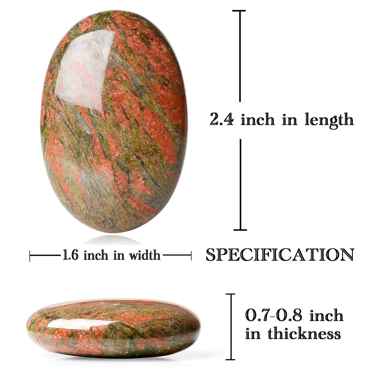 MAIBAOTA 2.4" Large Unakite Crystal Stone Polished Palm Stone Healing Crystals 0.7" Thick Natural Reiki Gemstone Worry Stone Energy Balancing Anxiety Stress Relief Meditation 1 Pc