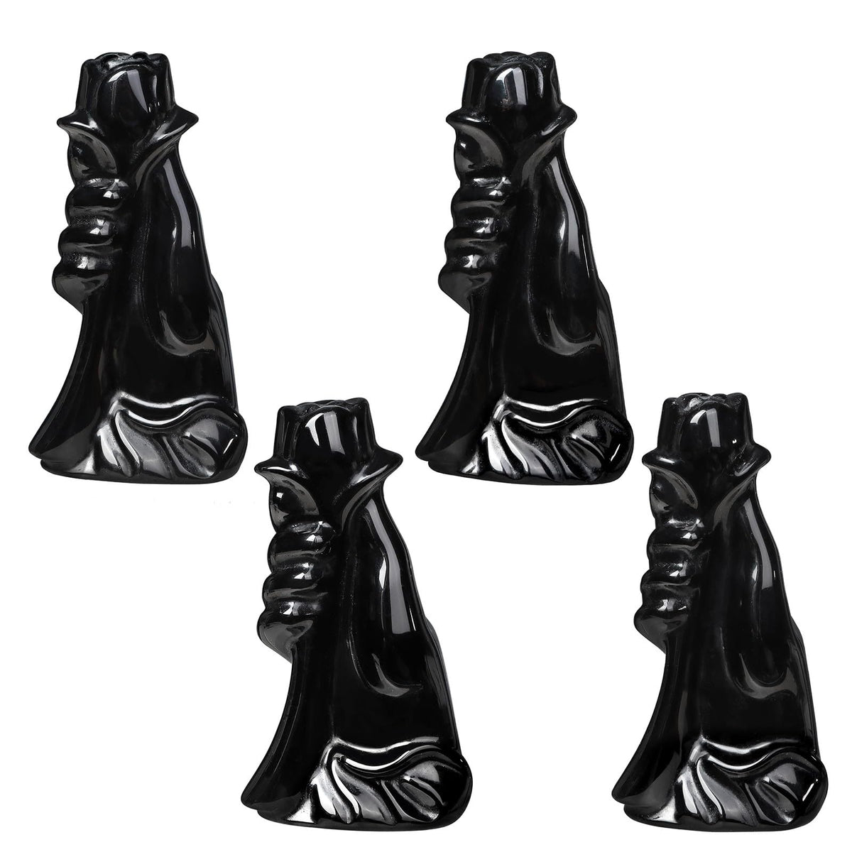 TUMBEELLUWA Hand Holding Rose Crystal Figurine Decor for Table Shelves, Love Sign Hand Statue Flower Sculpture Romantic Gifts for Women, Black Obsidian