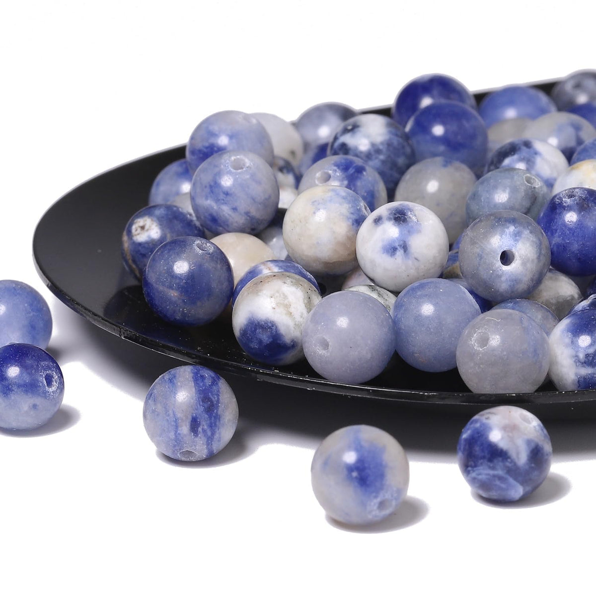 About 45pcs 8mm Natural Stone Beads White Blue Sodalite Beads Crystal Gemstone for Jewelry Making, DIY Bracelet Necklace