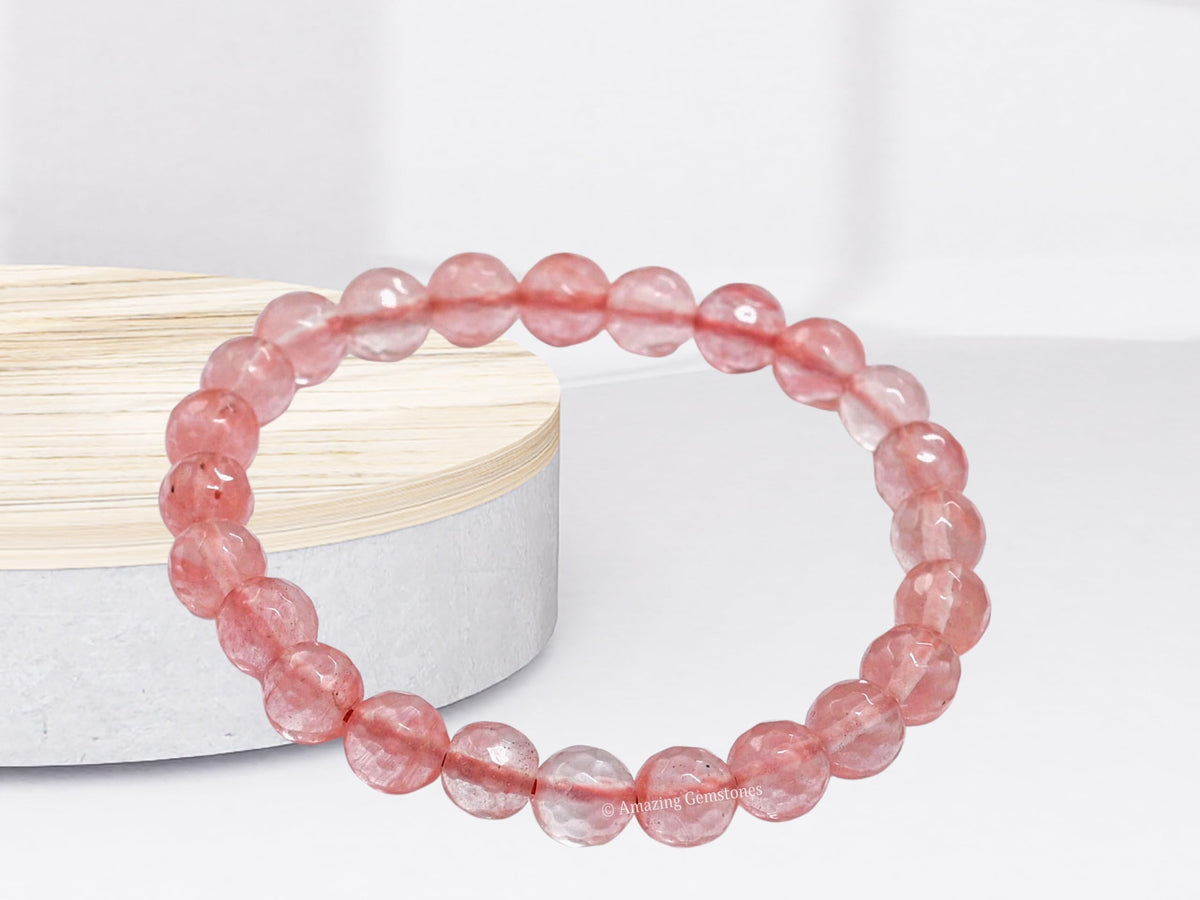 Amazing Gemstone Cherry Quartz Bracelet for Women - Chakra Mens Bracelet Protection Crystals and Healing Stones - Blessing Bracelet Spiritual Meditation Gift Christmas Stocking Stuffers