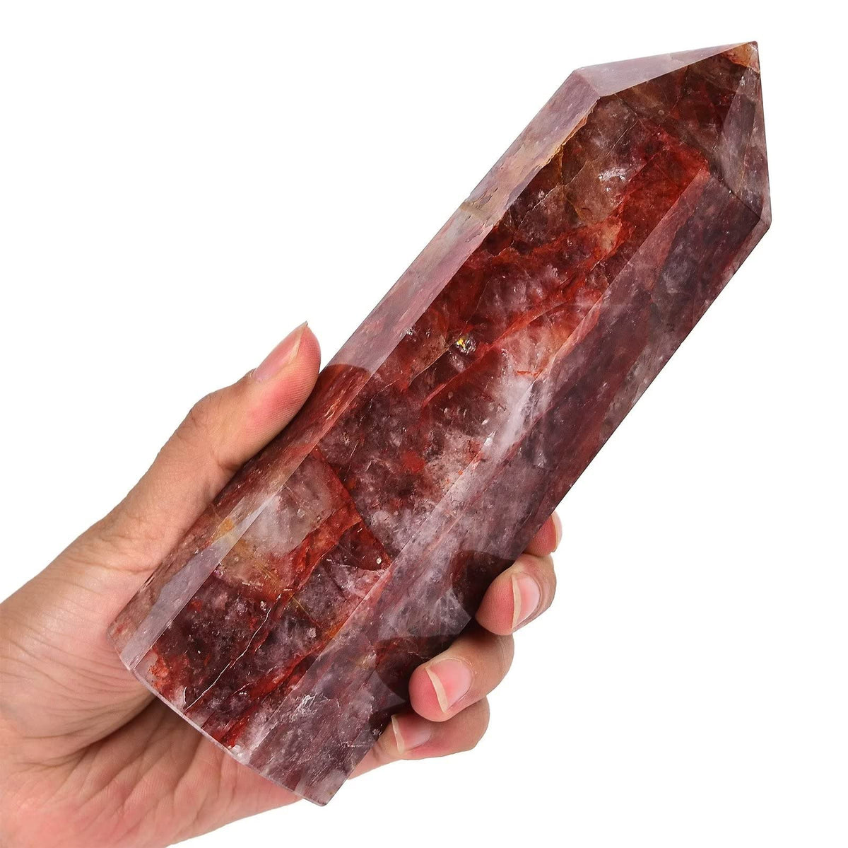 AMOYSTONE Large Healing Crystal Obelisk Towers Hematoid Quartz Point Wand Home Decor Reiki Healing 1.1-1.7 LBS