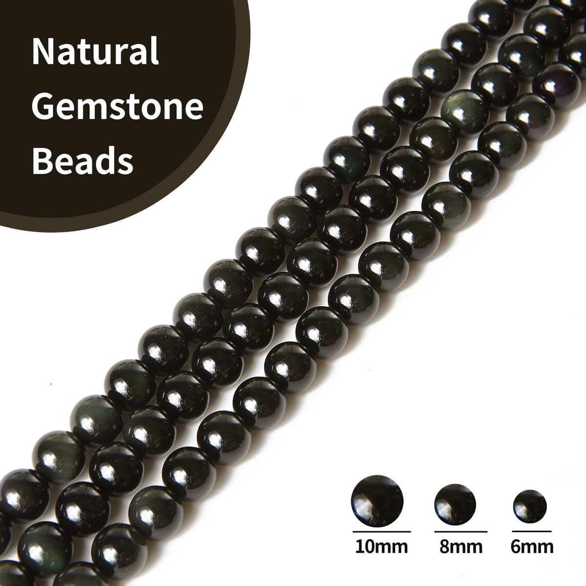 45pcs 8mm Natural Black Obsidian Beads Gemstone Beads Round Loose Beads for Jewelry Making