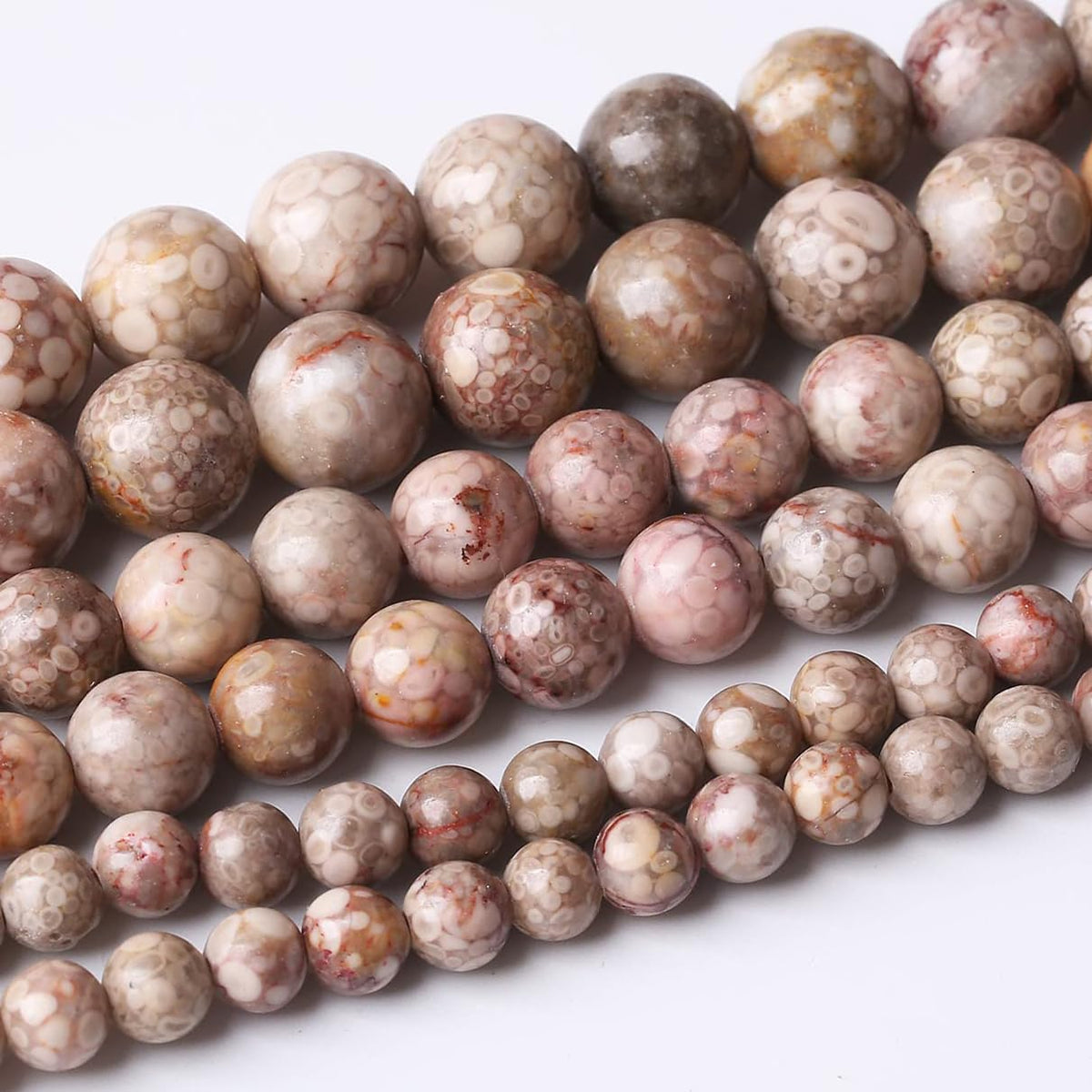 90PCS 4MM Flowery Cowry Fossil Beads Round Loose Stone Beads for Jewelry Making DIY Energy Stone Healing Power Bracelet 15"