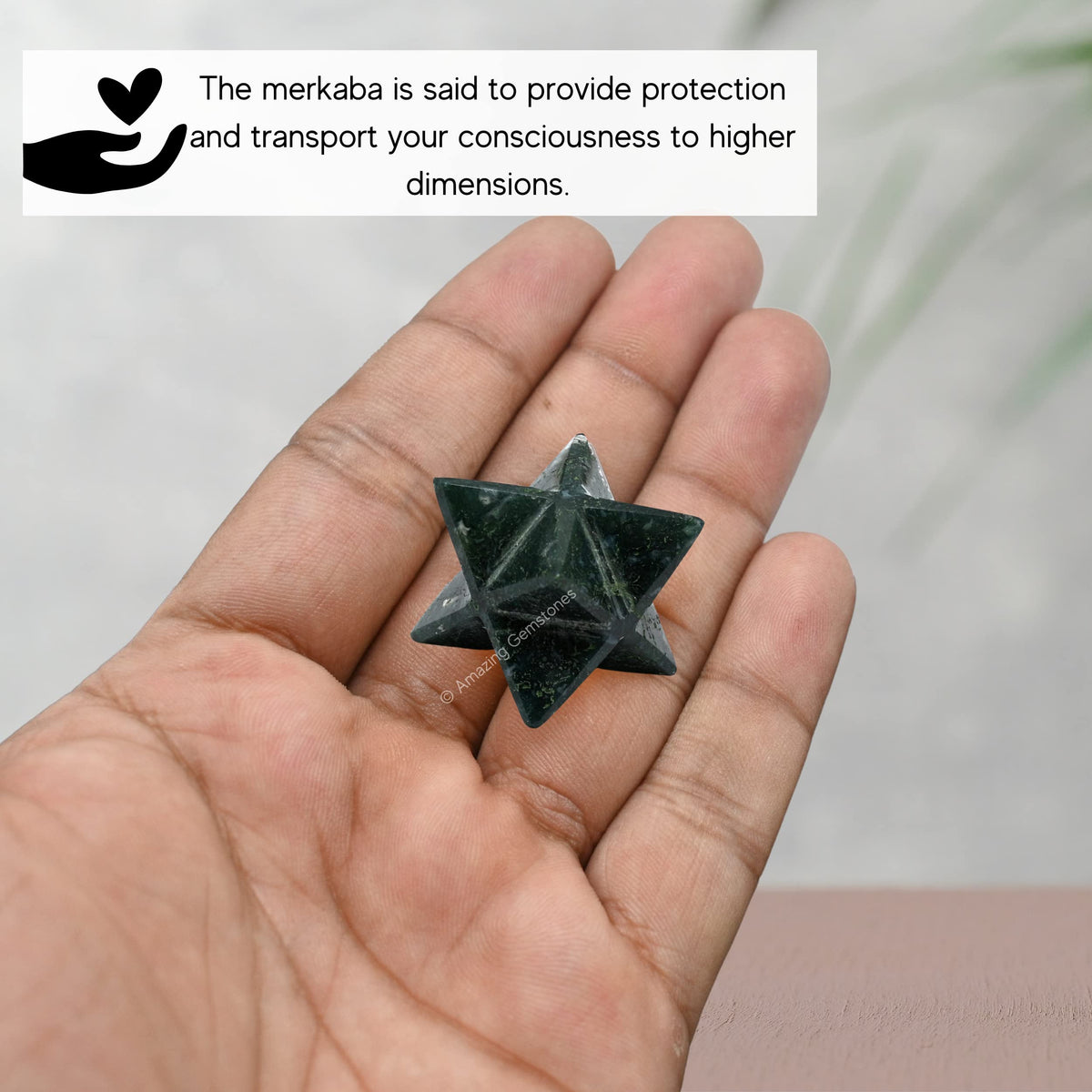 Amazing Gemstone Moss Agate Merkaba Crystal - 1 Inches Metaphysical Merkaba Star for Meditation - Energetic Tetrahedron Crystal and Healing Stones for Spiritual Growth and Healing (20-25mm)