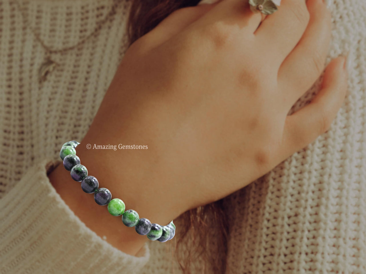 Amazing Gemstone Ruby Zoisite Bracelet, Gifts For Men & Women - Protection Healing Crystal Bracelet - 8mm Gemstone Beaded Adjustable Bracelet, Pulseras Para Hombres Mujer Stocking Stuffers