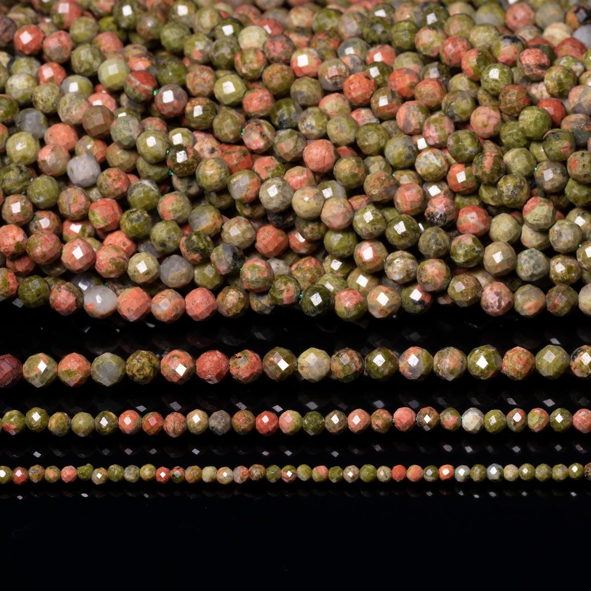 Song Xi 90pcs 4mm Natural Unakite Gemstone Beads Faceted Round Loose Stone Beads for Jewelry Making