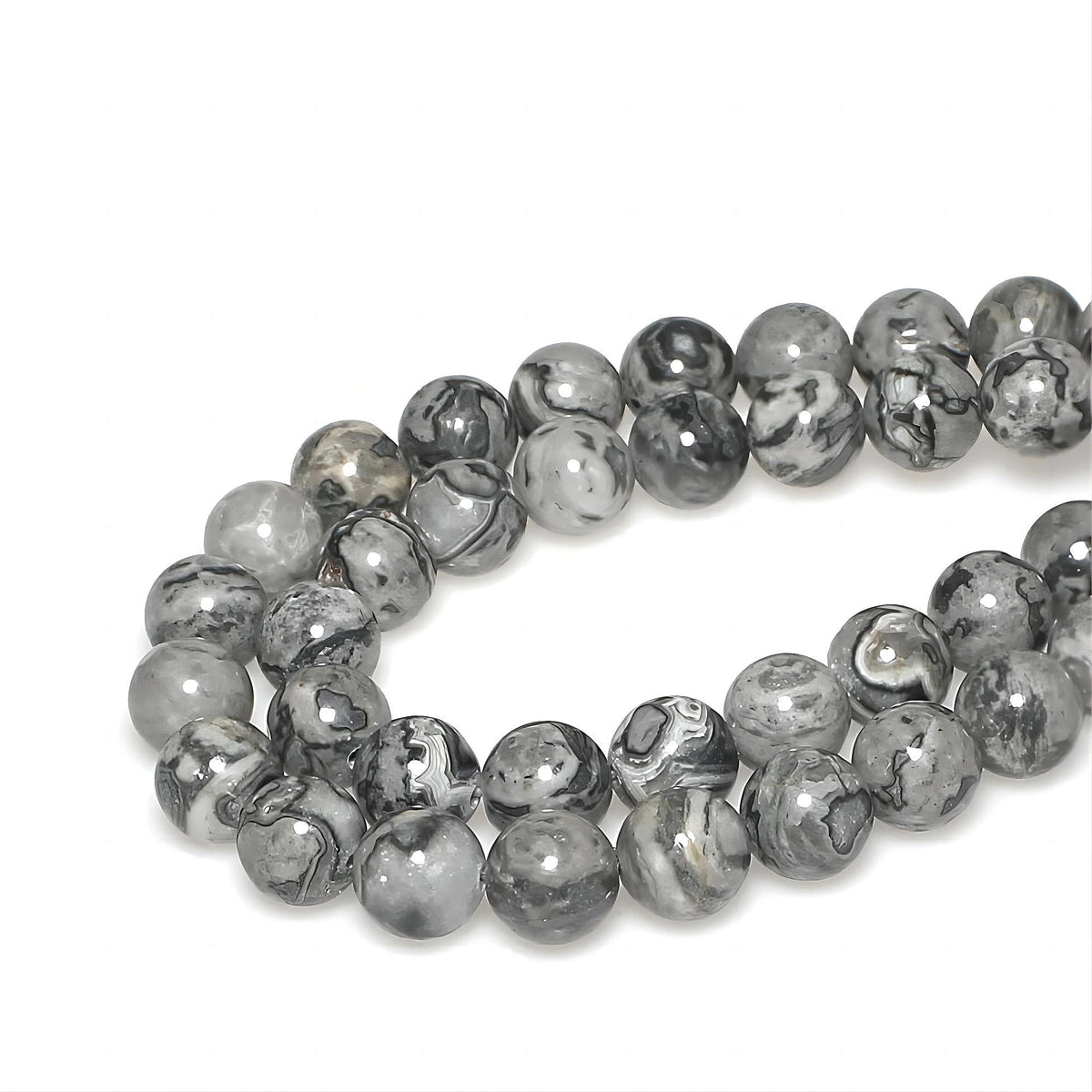 MJDCB AAA Natural Map Stone Beads Gray Picasso Stone Beads for DIY Bracelet Making 15" (8mm)