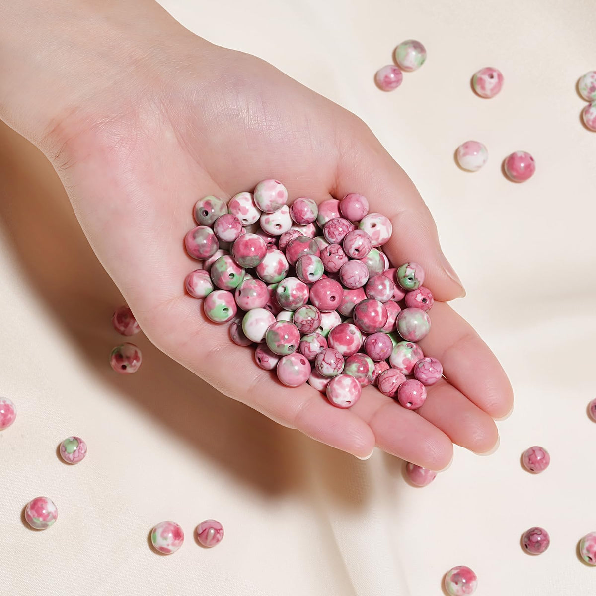 10mm Natural Green Red Rain Flower Gemstone Beads Polished Round Smooth Stone Beads for Bracelets Jewelry Making 15inch Loose Beads