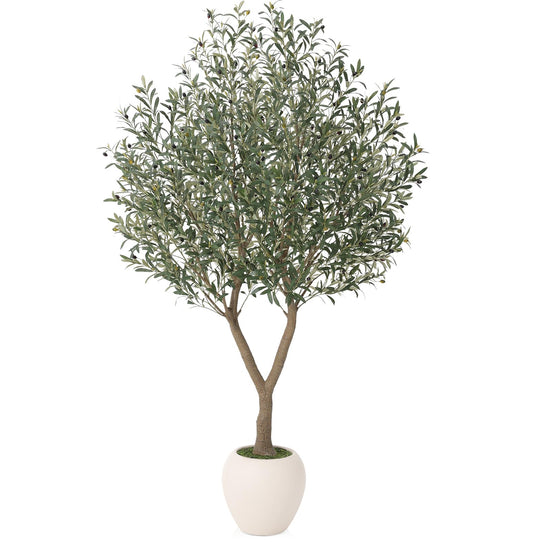 VeriNatural Olive Trees Artificial Indoor,8Ft Large Faux Plants,Tall Fake Tree with 15in White Round Planter,Full & Lush Faux Olive Tree for Home Decor Living Room, Office or Bedroom,Housewarming