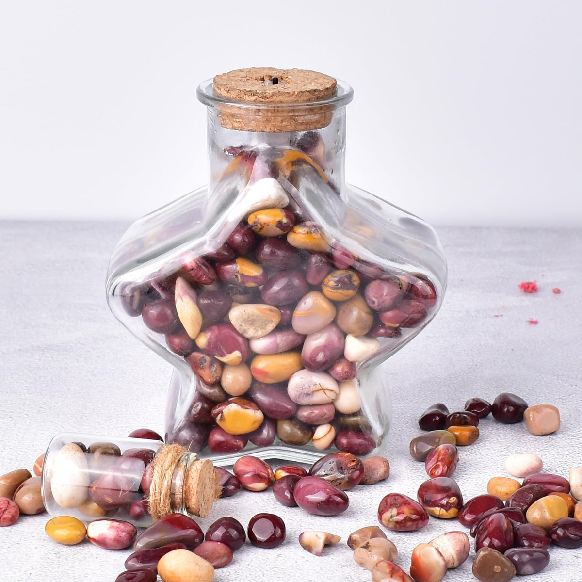 SigMntun Polished Mookaite Jasper Crystal Chips Set, 0.4", 128 Pcs - Handpicked Tumbled Stones and Crystals Bulk for Healing, Reiki, Meditation, Witchcraft and Home Decor