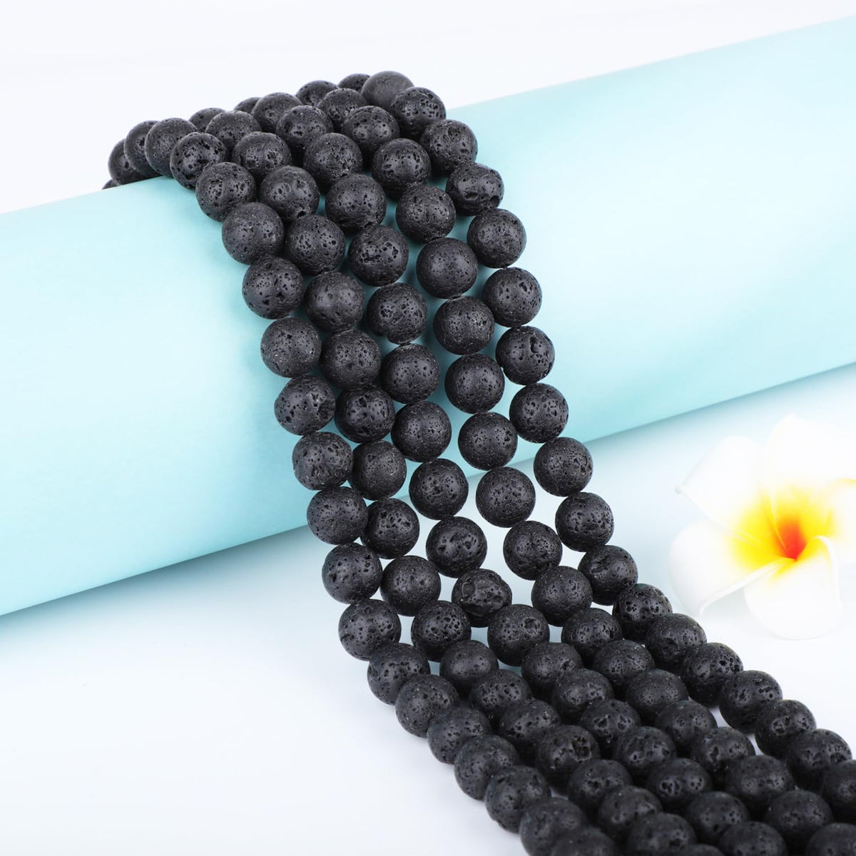 CMBYN Natural Stone Beads Round Genuine Real Stone Beading Strand Loose Gemstones DIY Smooth Bead for Bracelet Necklace Earrings Jewelry Making (Black Lava, 10mm 36 Pieces)