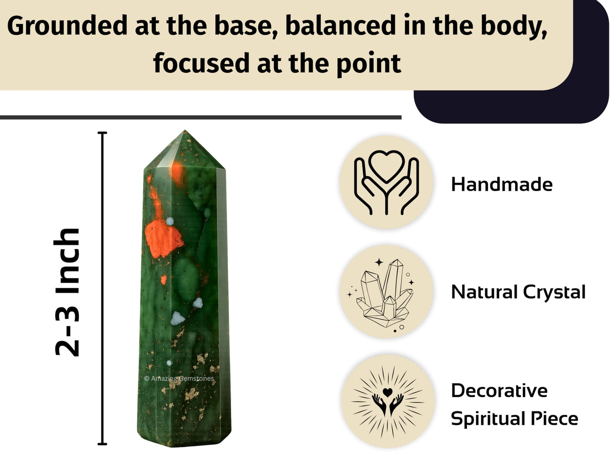 Amazing Gemstone African Bloodstone Crystal Towers ~ Natural Healing Crystal Point Obelisk for Reiki Healing and Crystal Grid (2" to 3" Inch)
