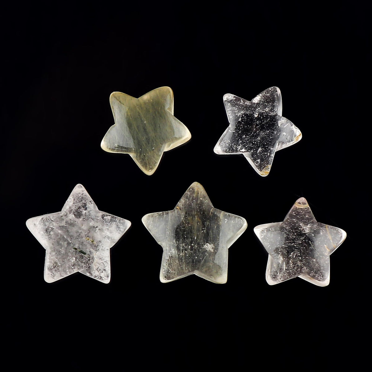 CRYSTALINES 5pcs, Wholesale Natural Golden Rutiled Quartz Gemstones, Bulk Star Shape Stones, Assorted Loose Supply, DIY Craft-Jewelry Making, Chakra Healing Crystals, Gem Collection, 10-12mm