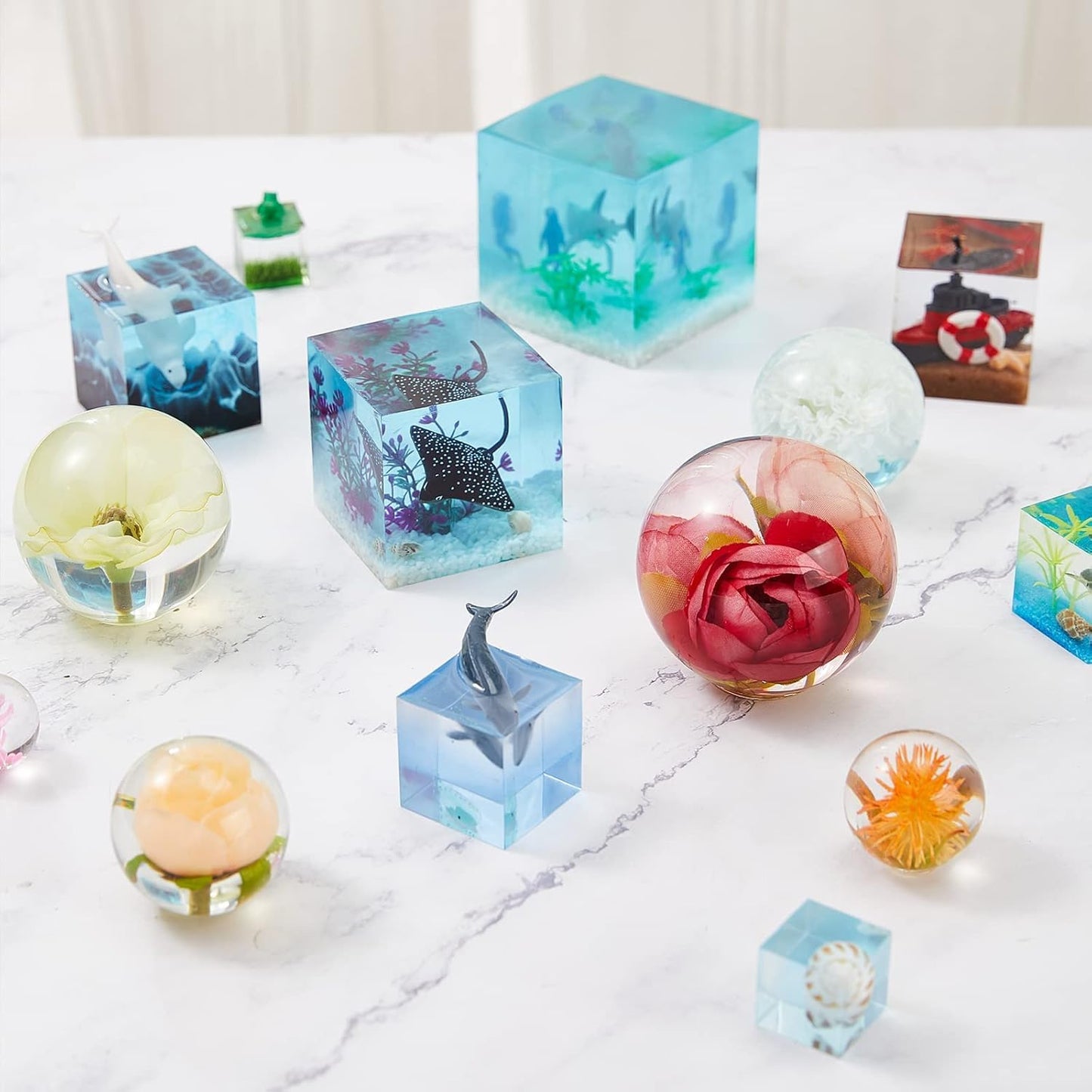 12Pcs Transparent Epoxy Resin Molds Silicone Set, Clear Silicone Molds for Epoxy Resin Include Seamless Sphere Resin Molds,Deep Cube,Molds for Resin Casting