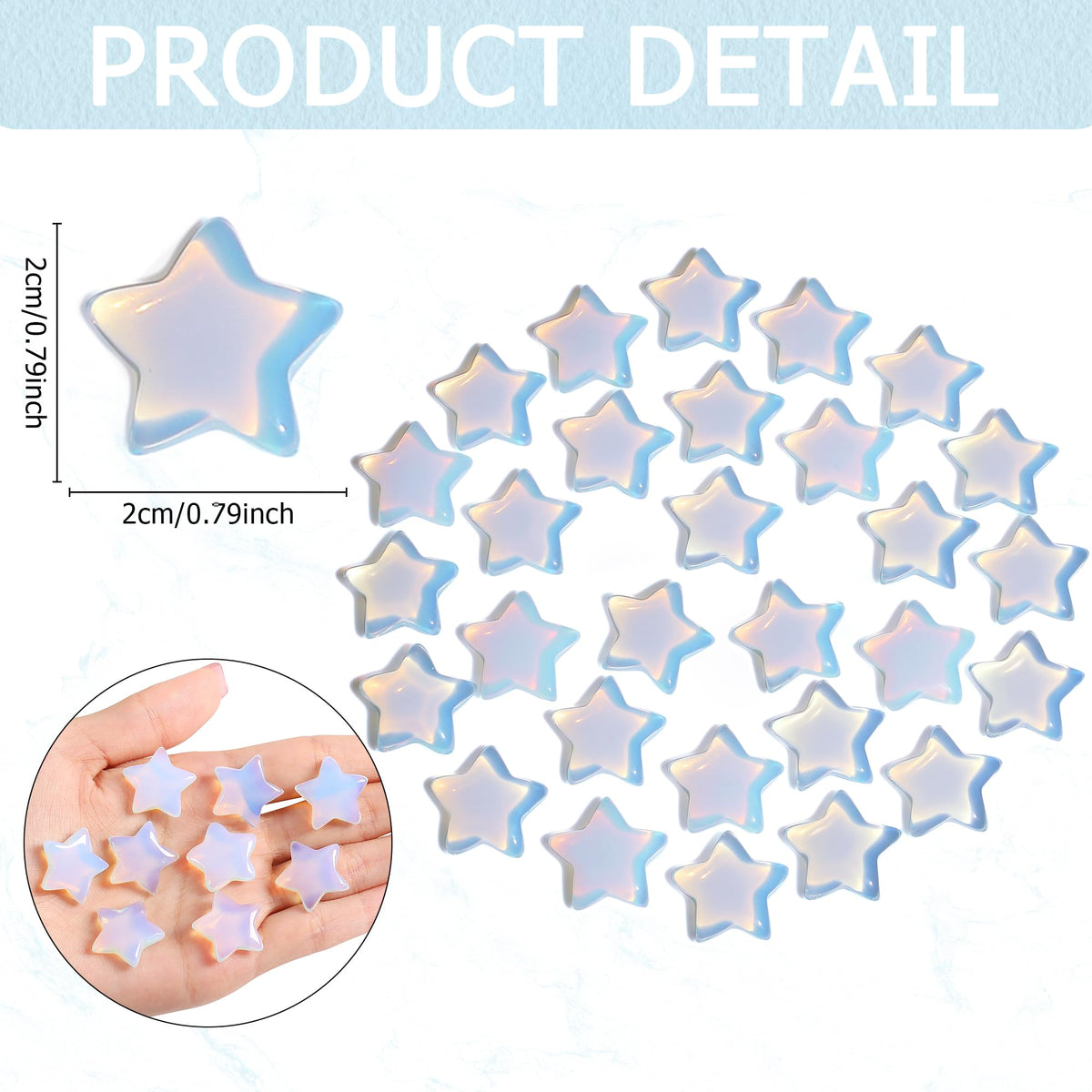 QINJIEJIE 20Pcs Opal Star Crystals Opalite Healing Stones Mini Crystal Cute Polished Pocket Stone Thumb Star Gemstones Set Bulk Wholesale Balancing Star Crystal Gift for Women Stocking Stuffers