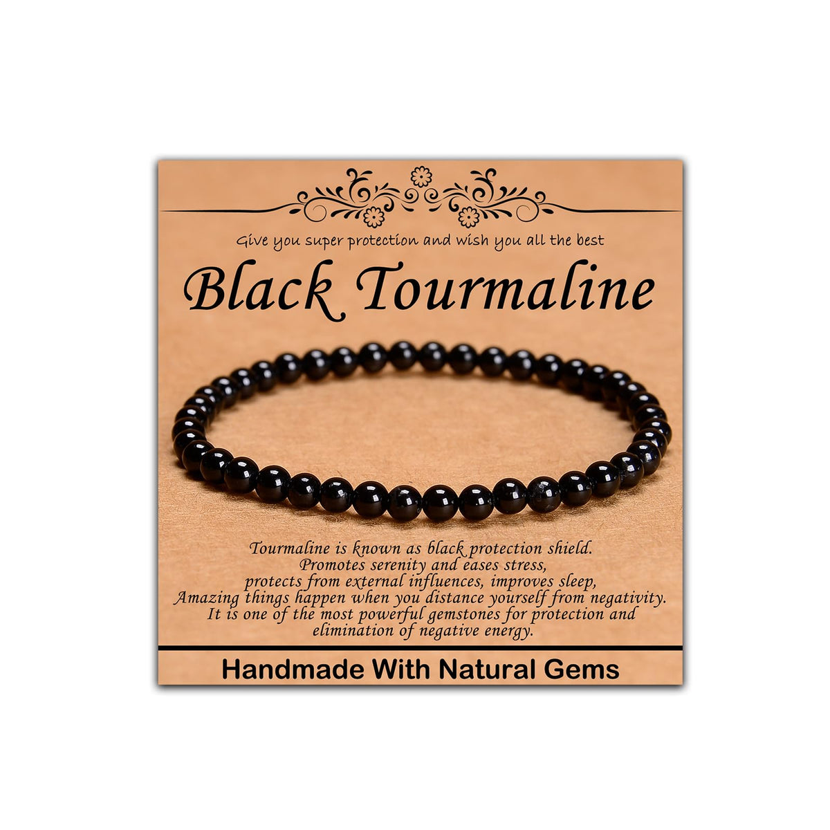 CHCCOYE 4mm Natural Healing Gemstone Bracelet Handmade Yoga Stretch Elastic Bracelet Stress Relief Crystal Jewelry for Men and Women (4mm Black Tourmaline)