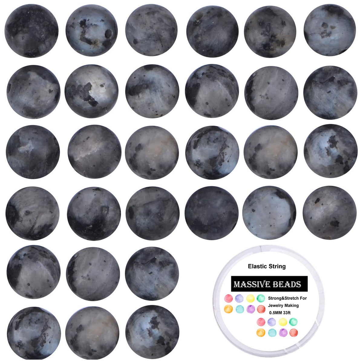 100Pcs Natural Crystal Beads Stone Gemstone Round Loose Energy Healing Beads with Free Crystal Stretch Cord for Jewelry Making (Larvikite Labradorite, 8MM)