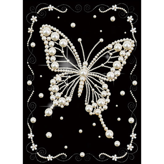 MVVMTOP Pearl Diamond Painting Kits for Adults Beginners, 5D DIY Butterfly Diamond Art with Half Round Pearl Drills and Crystal Rhinestones, Sparkling Diamond Dots Craft for Home Wall Decor