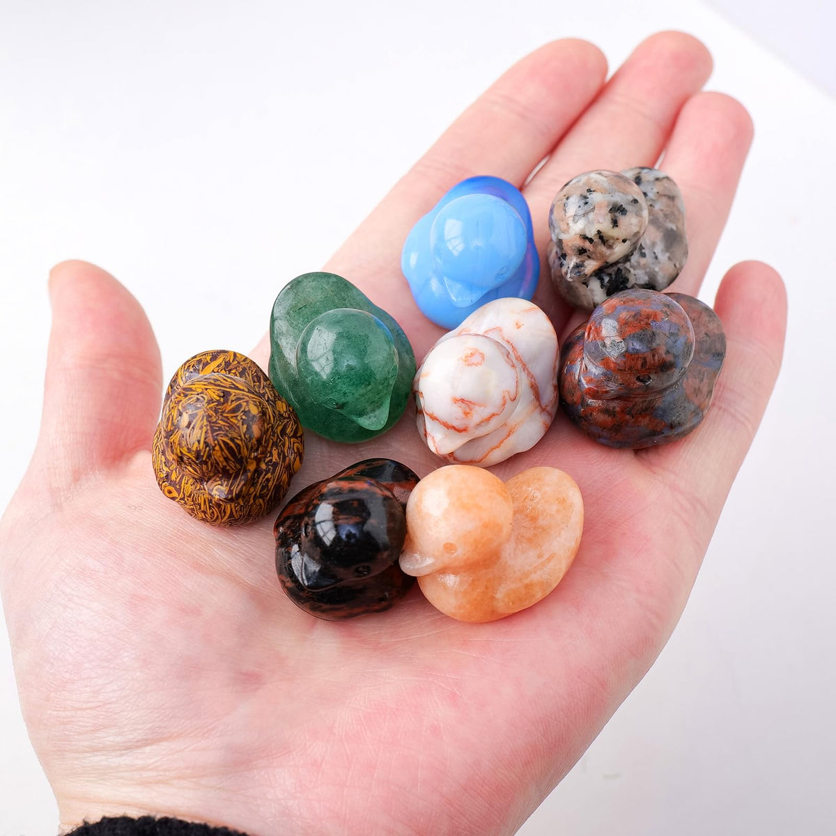 Runyangshi 9PCS Duck Figurine Statue Natural Crystal Mix Duck 1.18" Sunstone Healing Crystal Stone Hand Carved Lucky Duckling Sculpture Home Desk Office Decoration Duck Lover Gift