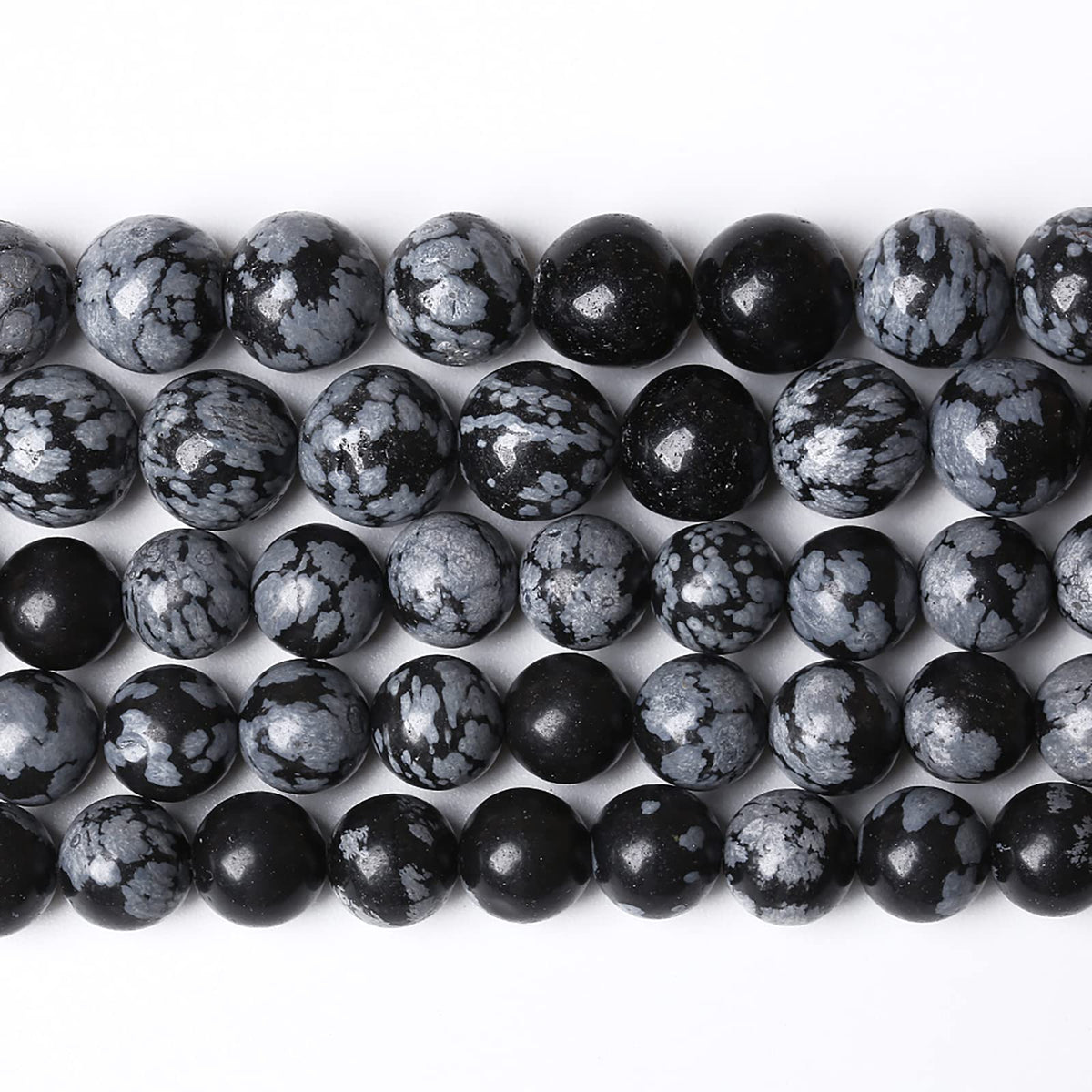 90PCS 8mm Natural Snowflake Obsidian Beads Round Loose Stone Energy Healing Gemstone Beads for Jewelry Making DIY Bracelet Necklace for Jewelry Making 32" 2 Strands