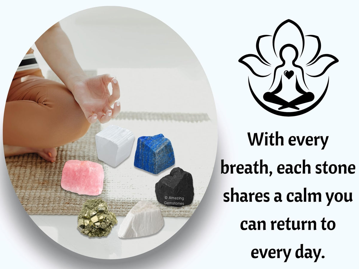 Amazing Gemstone Crystals for New Home Manifestation, Set of 6 Lapis Lazuli, Selenite, Shungite, Pyrite, Scolecite and Rose Quartz Healing Crystals and Stones