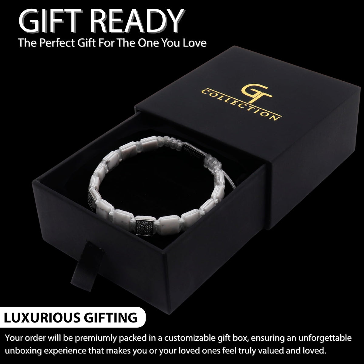 GT collection Flat Bead Bracelet, Gemstone Adjustable Bracelets for Men - Beaded Energy Bracelet for Relaxation and Peace, Handcrafted Men's Jewelry Gifts for Men