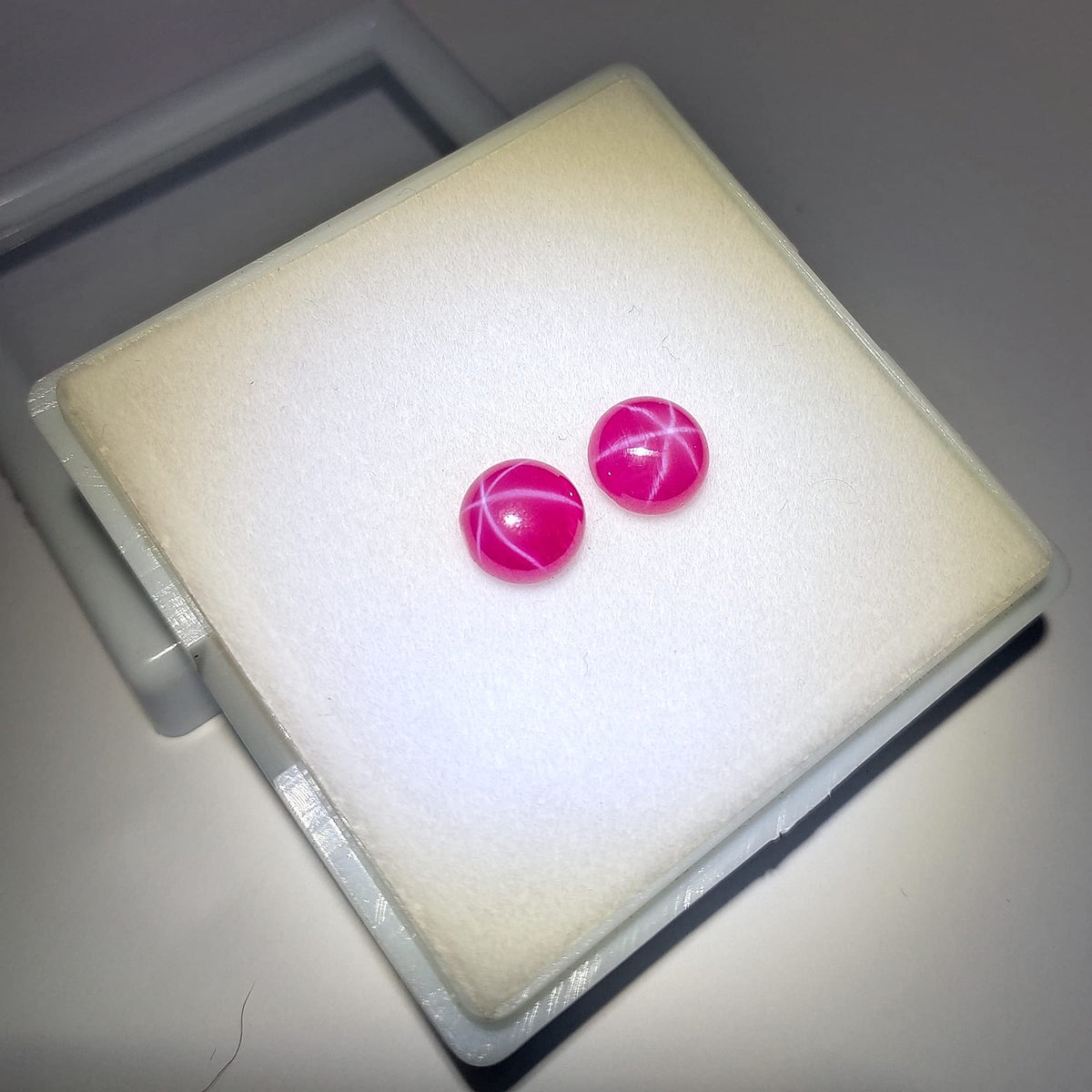 GEMHUB 6.75 Ct - 2 Pcs Natural 6 Rays Precious Star Pink Ruby Loose Gemstones Pair Round Cabochon Pink Star Ruby…